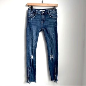 Zara Distressed Raw Hem Side Zipper Skinny Jeans
